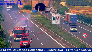 San Benedetto del Tronto - Caos in A14: camion in fiamme e fumo denso